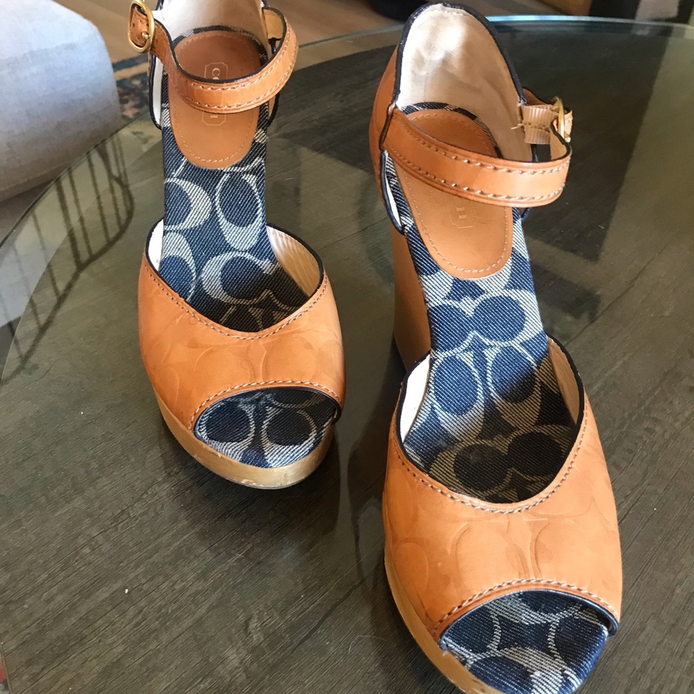 Vintage Coach!! Anna Women's Brown and Blue Wedge Sandals - Picture 2 of 8